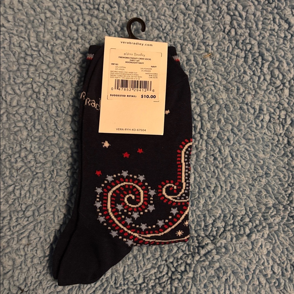 NWT Vera Bradley Navy Paisley Socks - Picture 2 of 2